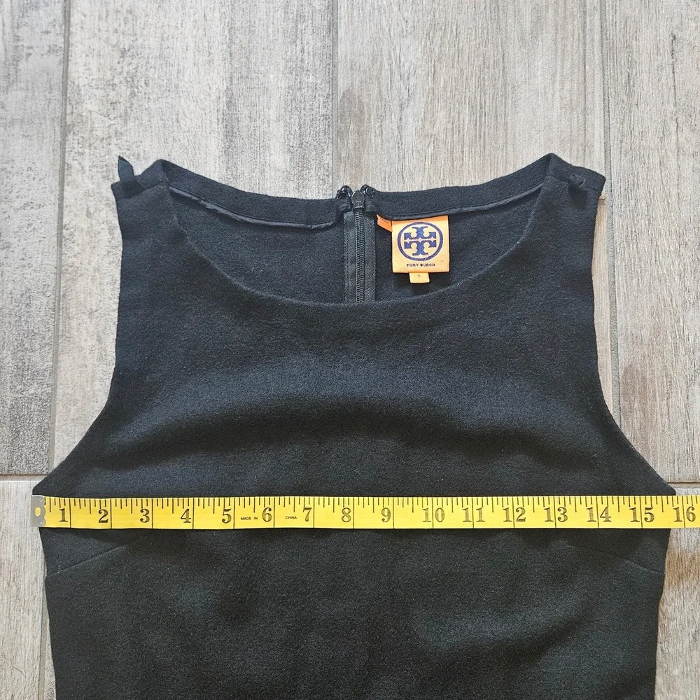 Tory Burch Shift Dress Size S Black Wool Sleeveless  Round Neck LBD Quiet Luxury